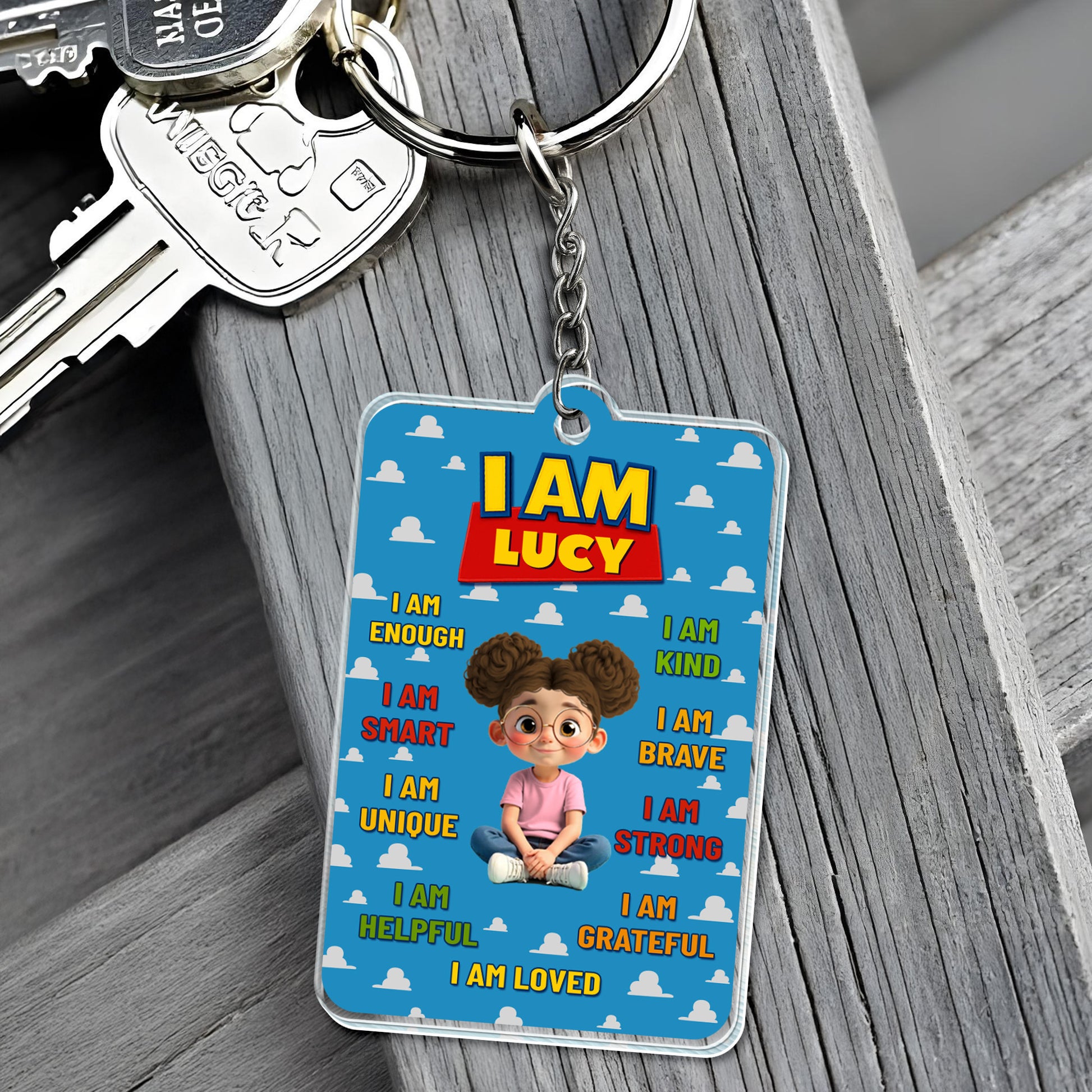 I Am Brave, I Am Strong Keychain With Animated Girl