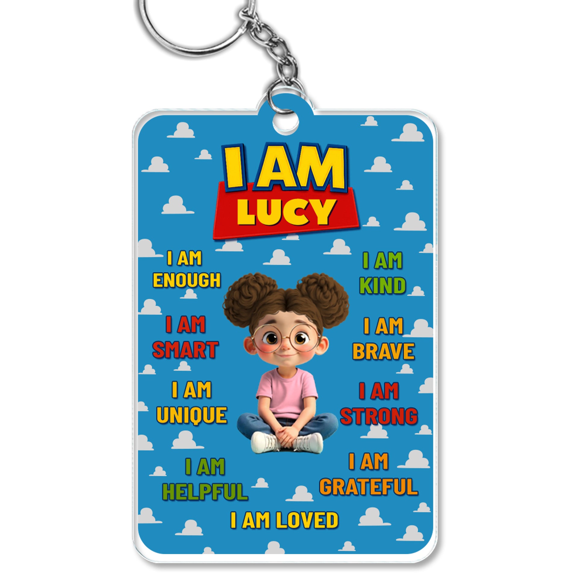I Am Brave, I Am Strong Keychain With Animated Girl