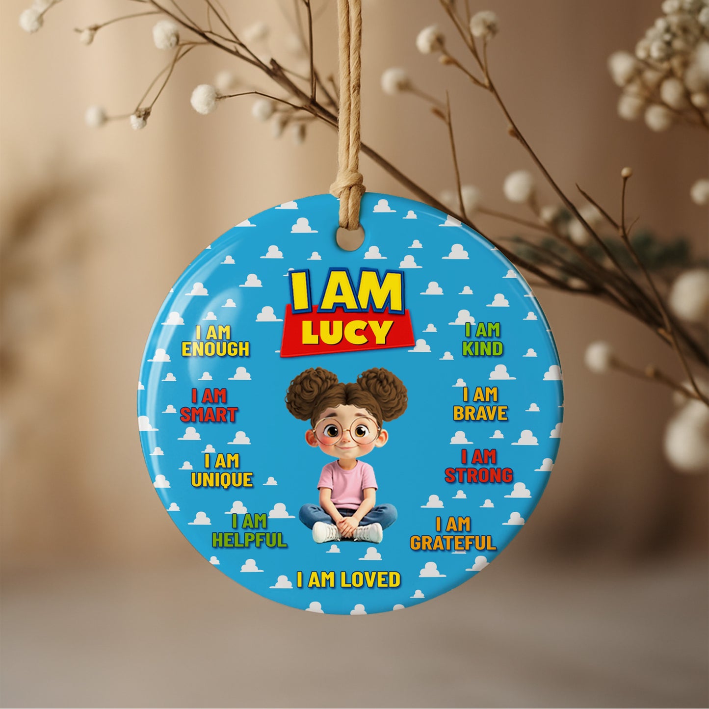 I Am Enough, I Am Loved, Cartoon Girl Ornament