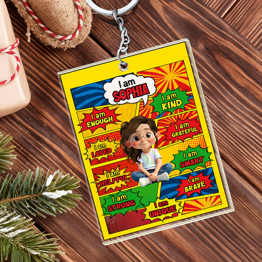 I Am Kind, I Am Smart, I Am Strong, Cartoon Character Keychain
