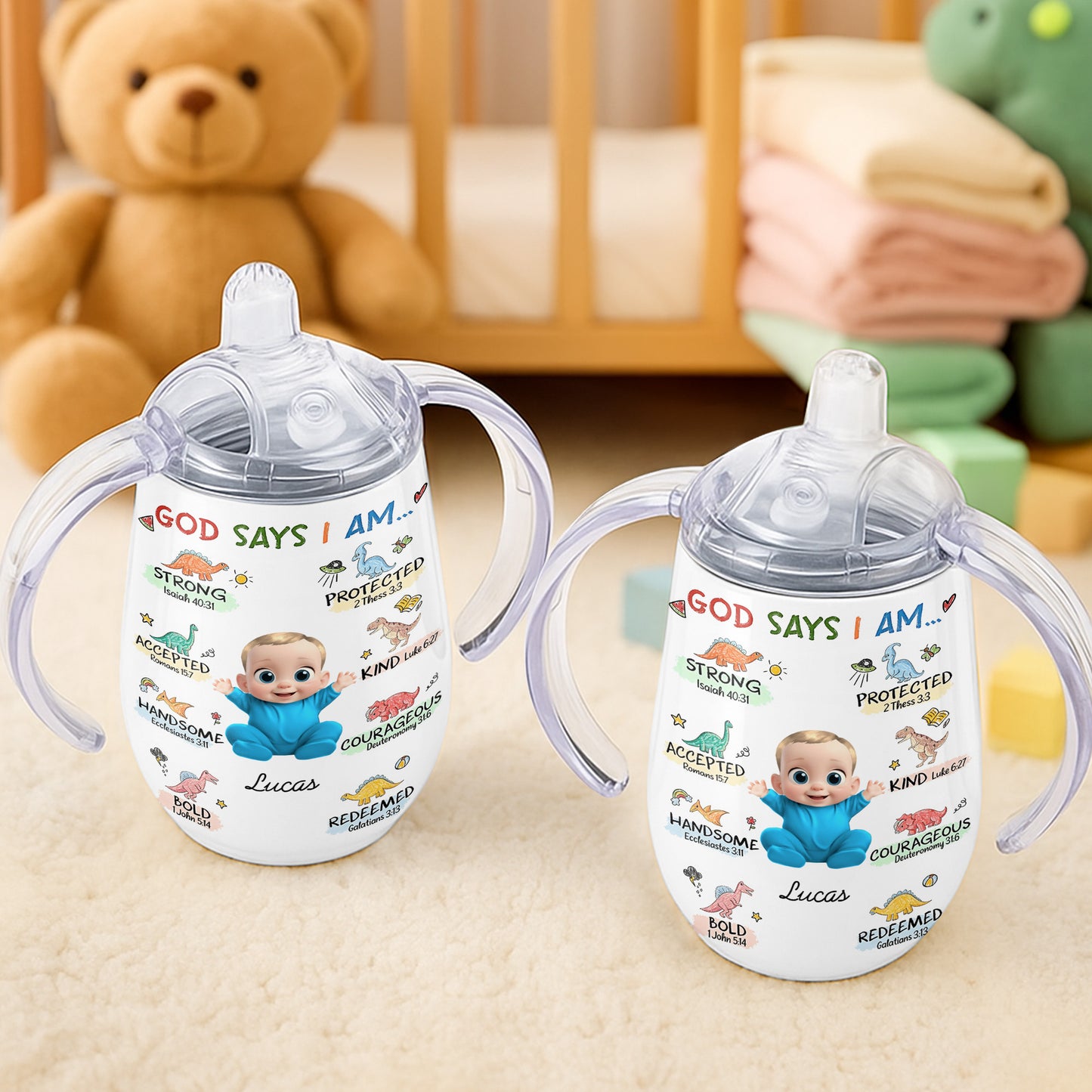 God Says I Am Strong, Protected, Handsome, Baby Sippy Cup