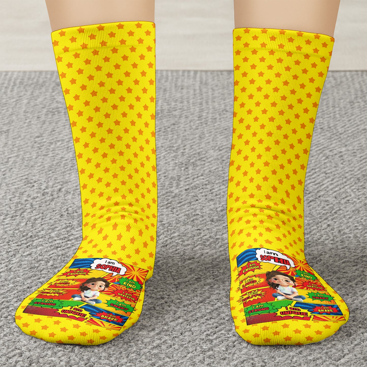 Be Bold Be Kind Be You, Colorful Comic Style Child Character Socks