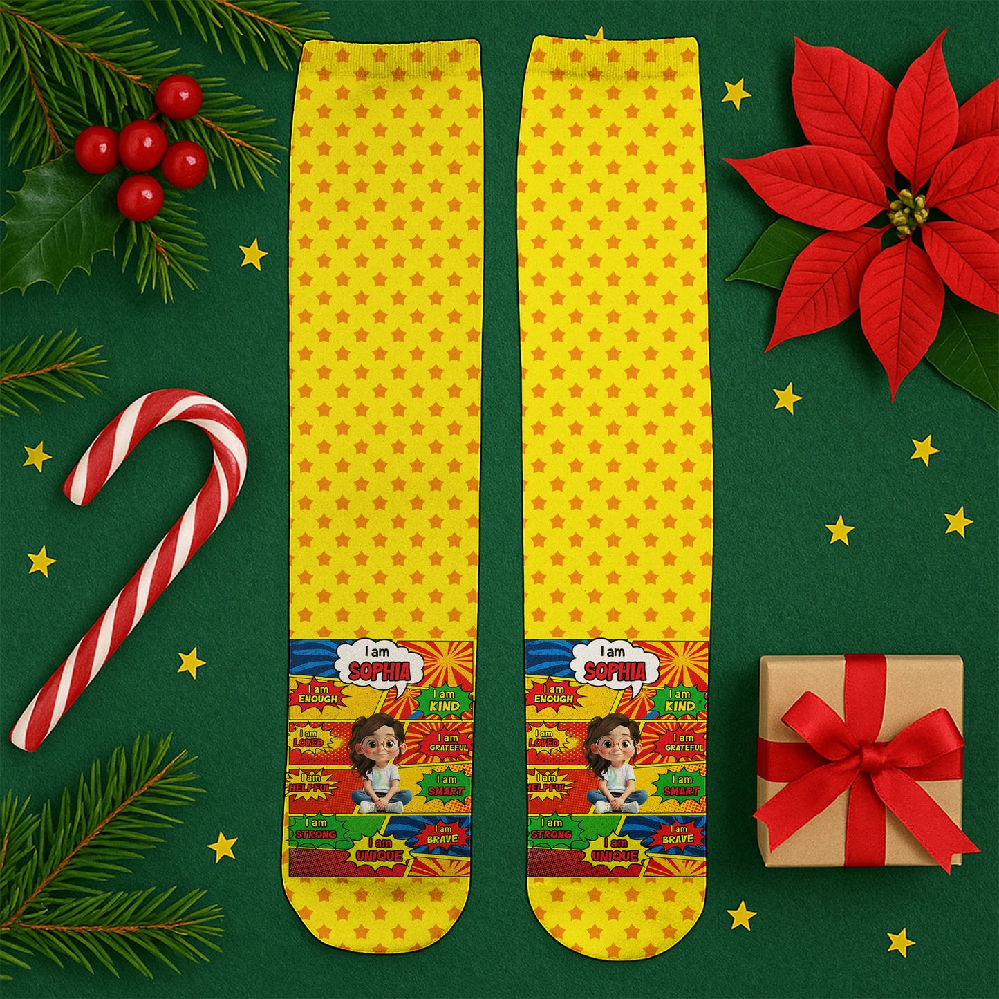 Be Bold Be Kind Be You, Colorful Comic Style Child Character Socks