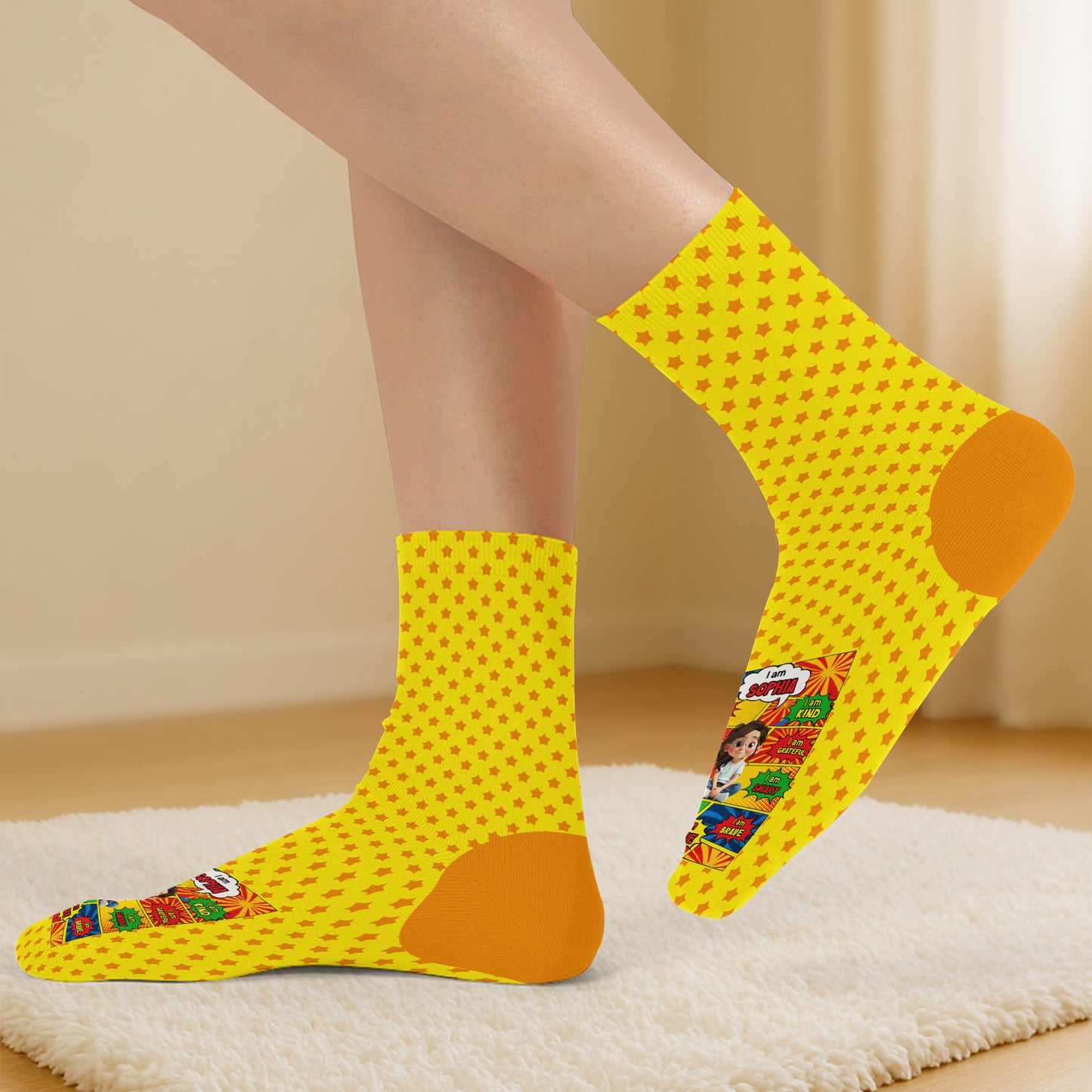 Be Bold Be Kind Be You, Colorful Comic Style Child Character Socks