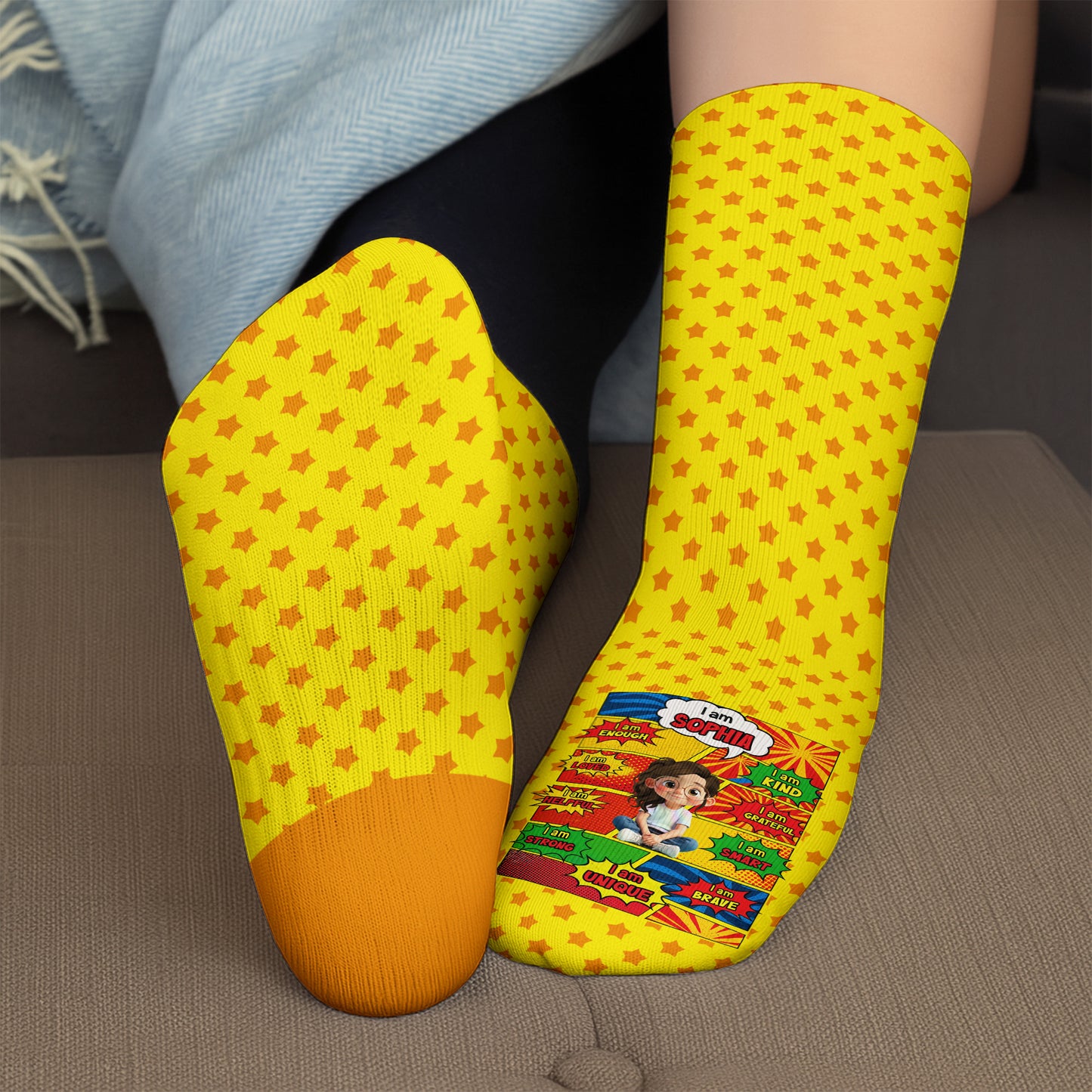 Be Bold Be Kind Be You, Colorful Comic Style Child Character Socks