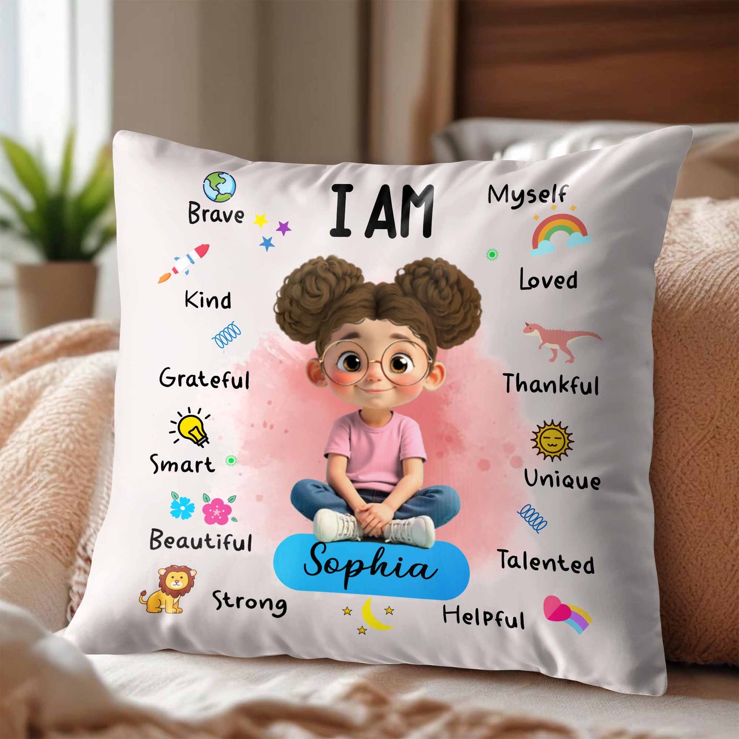 I Am Brave Kind Beautiful, Positive Affirmations Pillow