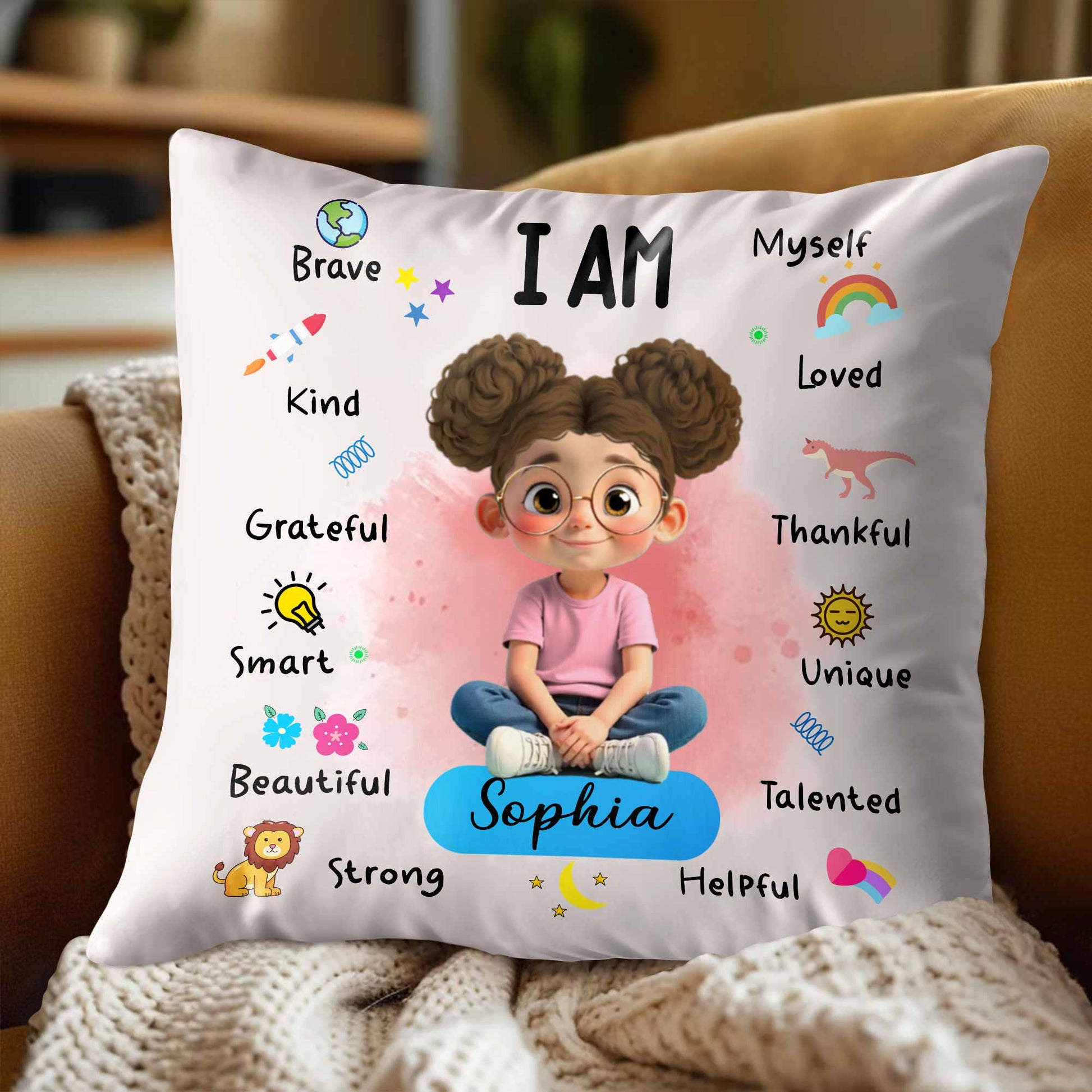 I Am Brave Kind Beautiful, Positive Affirmations Pillow