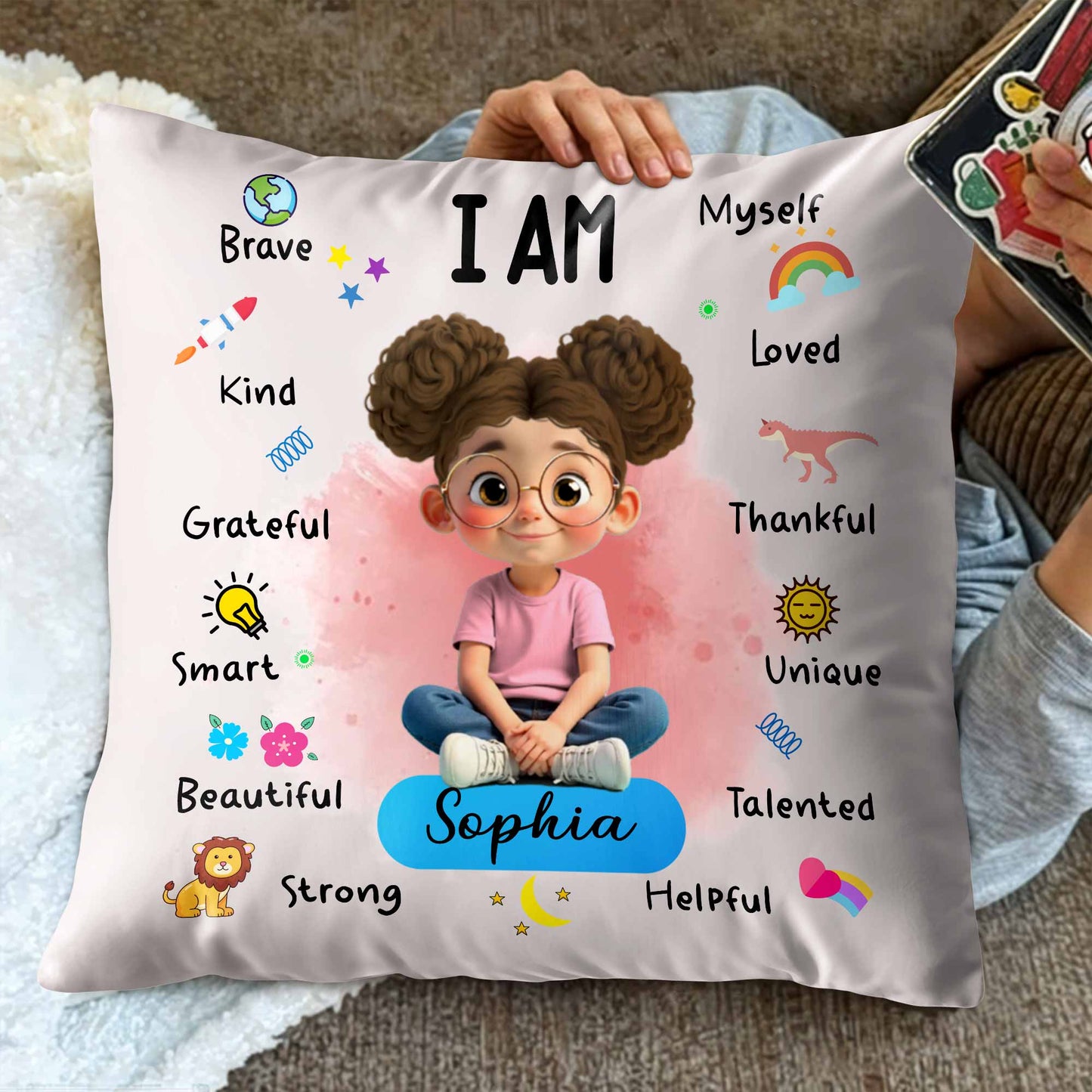 I Am Brave Kind Beautiful, Positive Affirmations Pillow