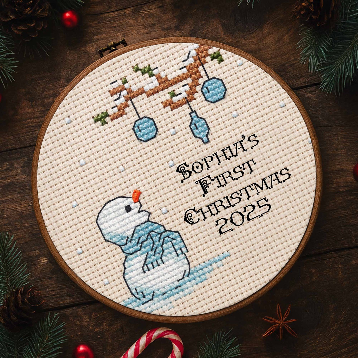 First Christmas Snowman And Baubles