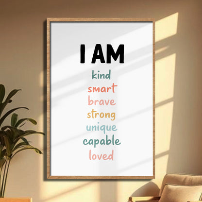 I Am Kind, Smart, Brave, Poster of Inspirational Words