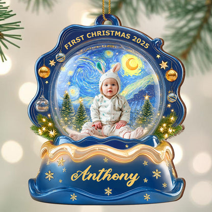 First Christmas Baby Ornament Featuring Stars and Pine Trees