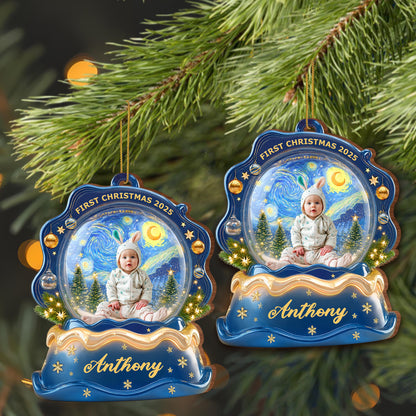 First Christmas Baby Ornament Featuring Stars and Pine Trees