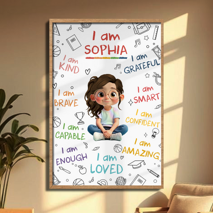 I Am Kind, Brave, Capable, Enough, Loved Inspirational Words - Personalized Custom Vertical Poster - KID355_VPOS