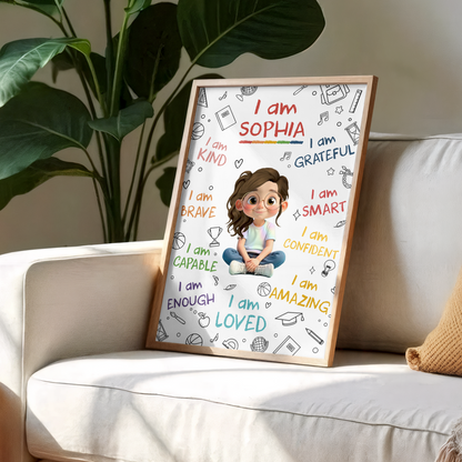 I Am Kind, Brave, Capable, Enough, Loved Inspirational Words - Personalized Custom Vertical Poster - KID355_VPOS