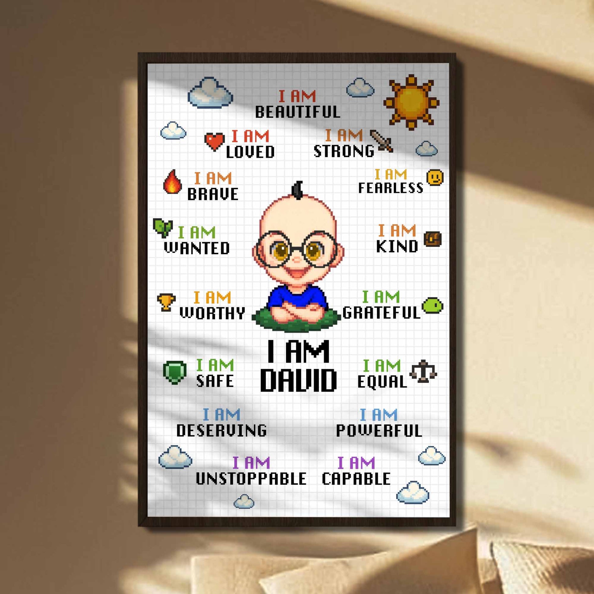 I Am Beautiful Strong Fearless, Cartoon Girl With Affirmations