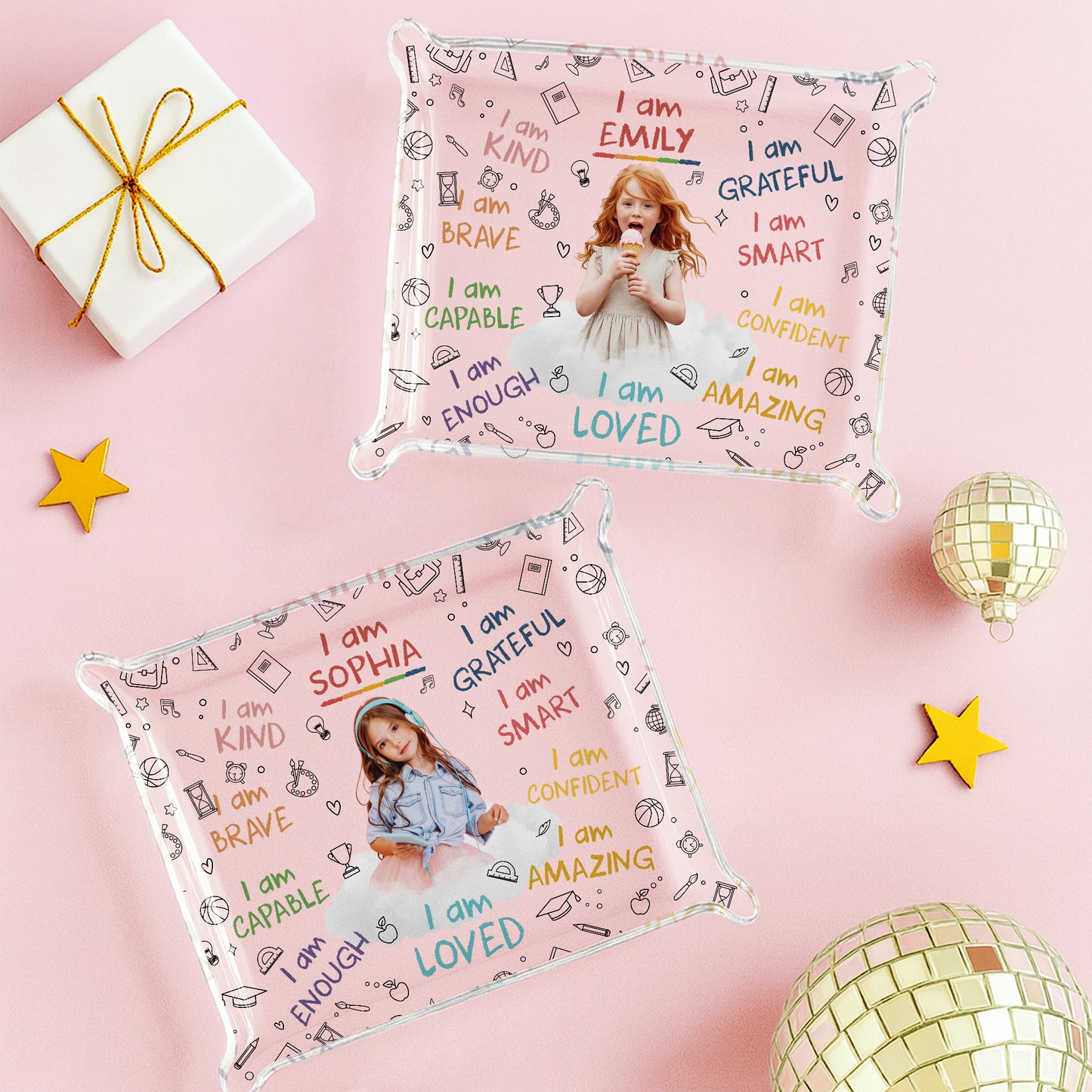 I Am Kind, Grateful, Smart, Confident, Brave, Loved Affirmations - Custom Rectangle Acrylic Tray - KID336_ATRAY