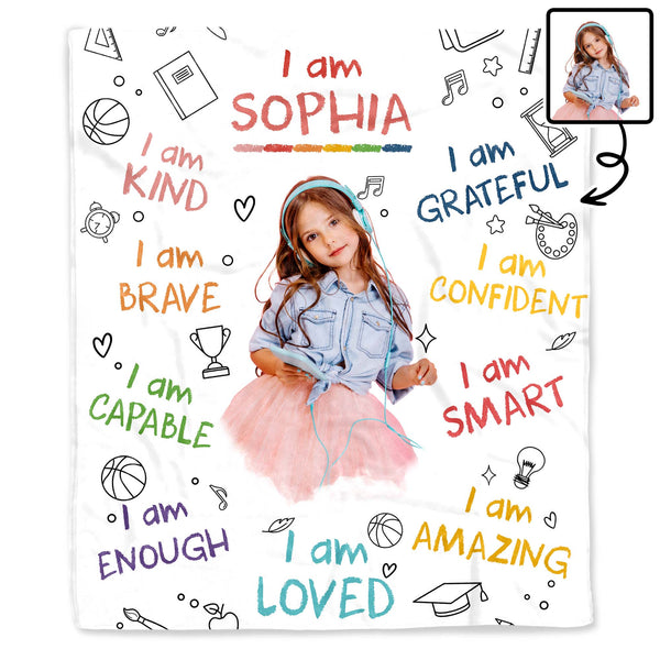 I Am Kind, Brave, Capable, Loved Blanket With Positive Affirmations - Personalized Custom Blanket - KID336_BLK