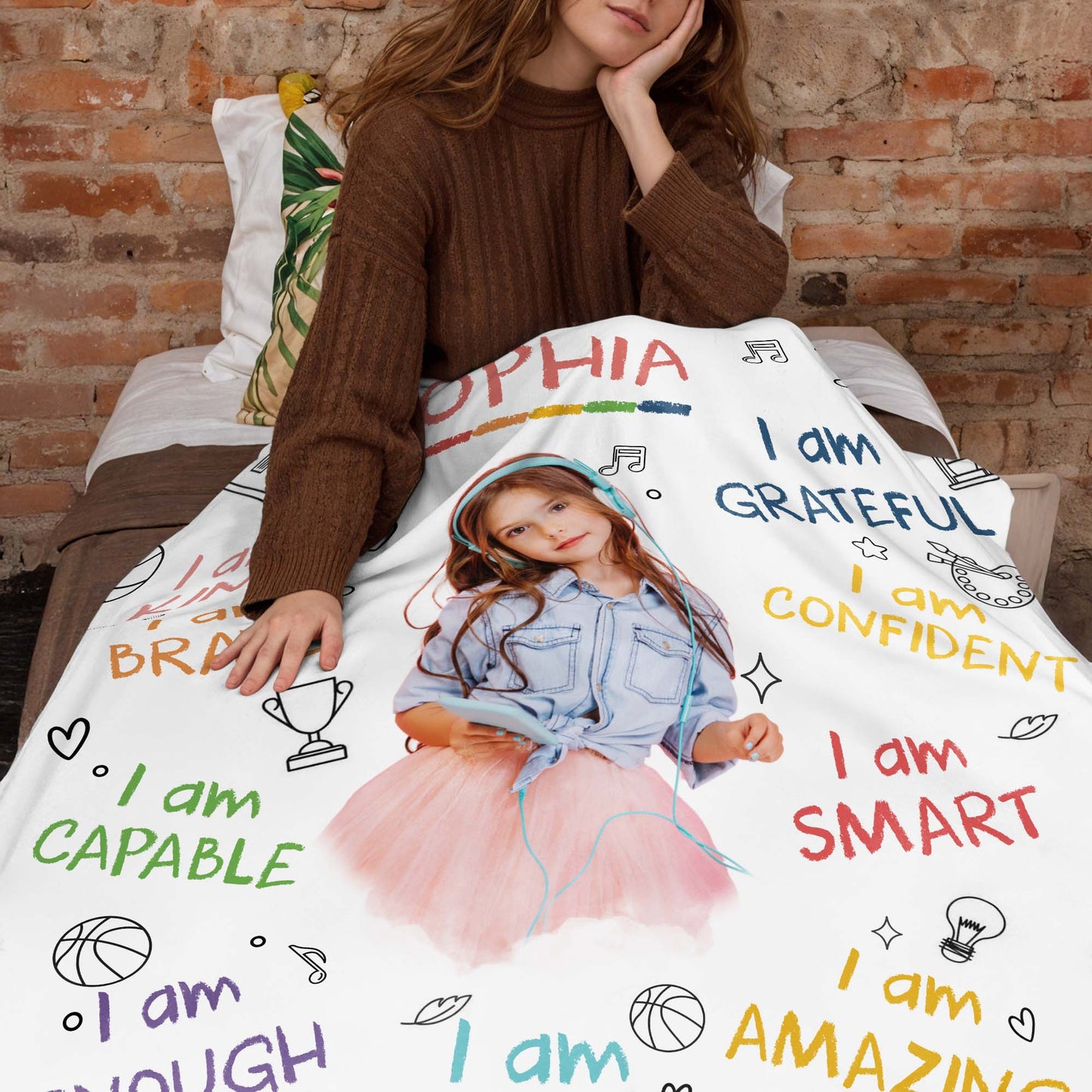 I Am Kind, Brave, Capable, Loved Blanket With Positive Affirmations - Personalized Custom Blanket - KID336_BLK