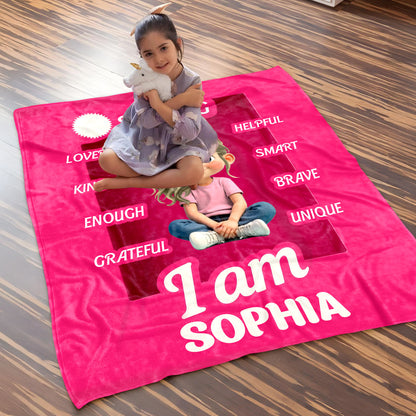 I Am Strong, Loved, Helpful, Unique Animated Girl Blanket