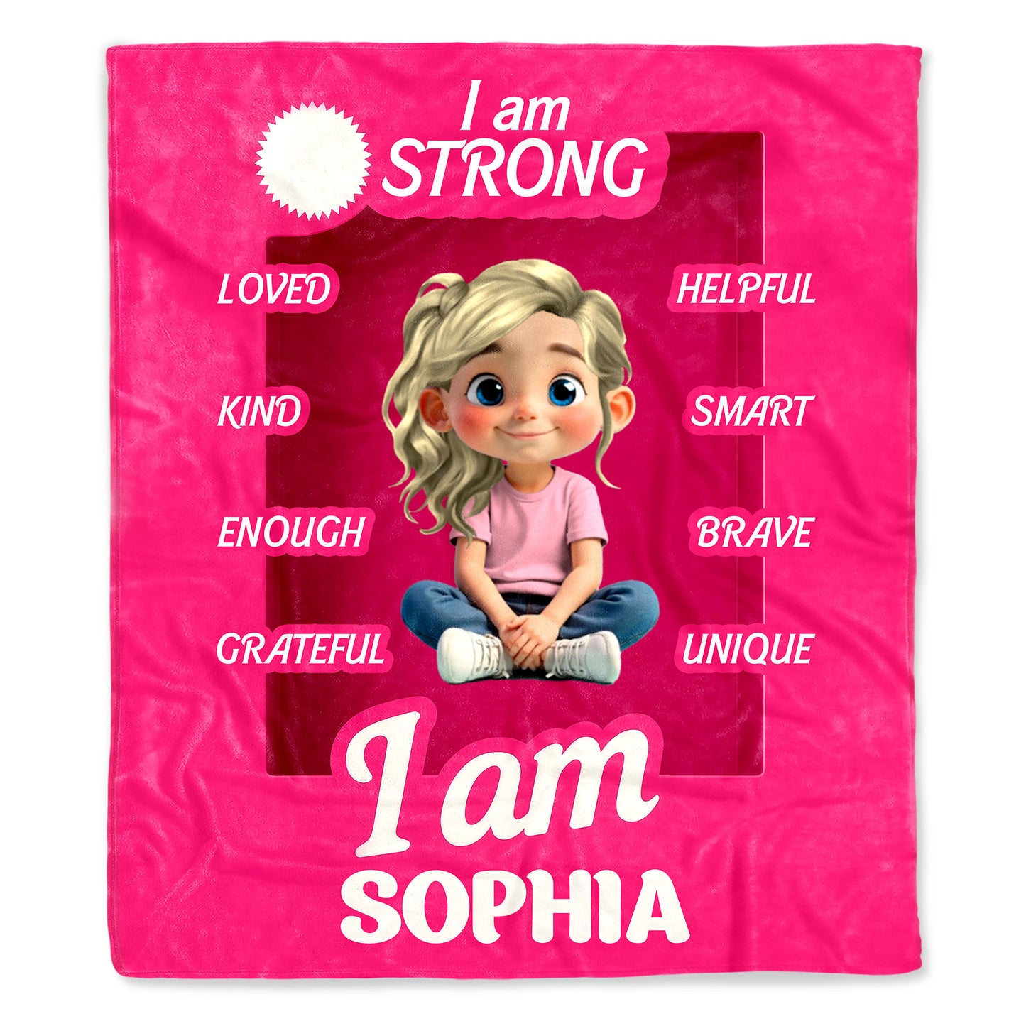 I Am Strong, Loved, Helpful, Unique Animated Girl Blanket