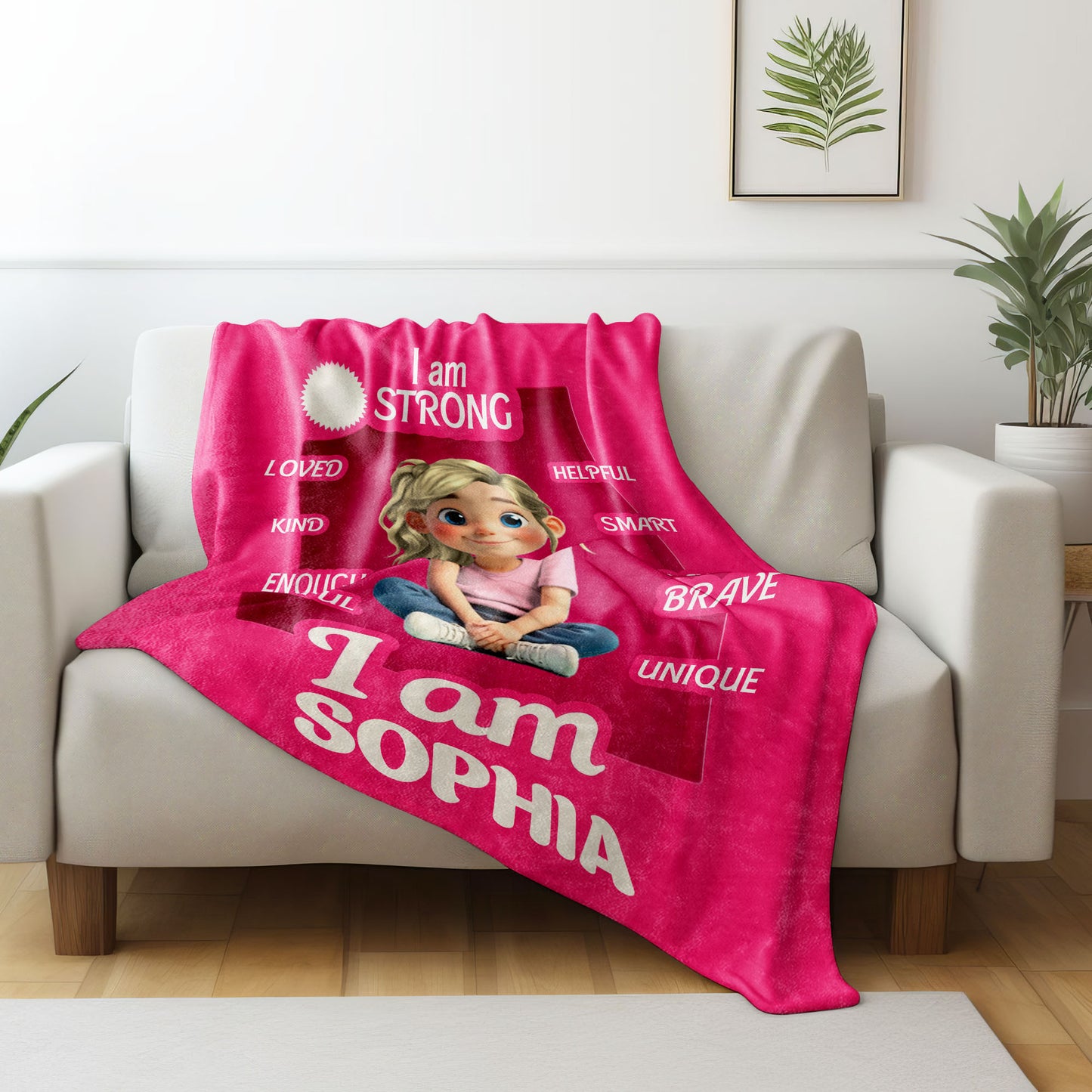 I Am Strong, Loved, Helpful, Unique Animated Girl Blanket