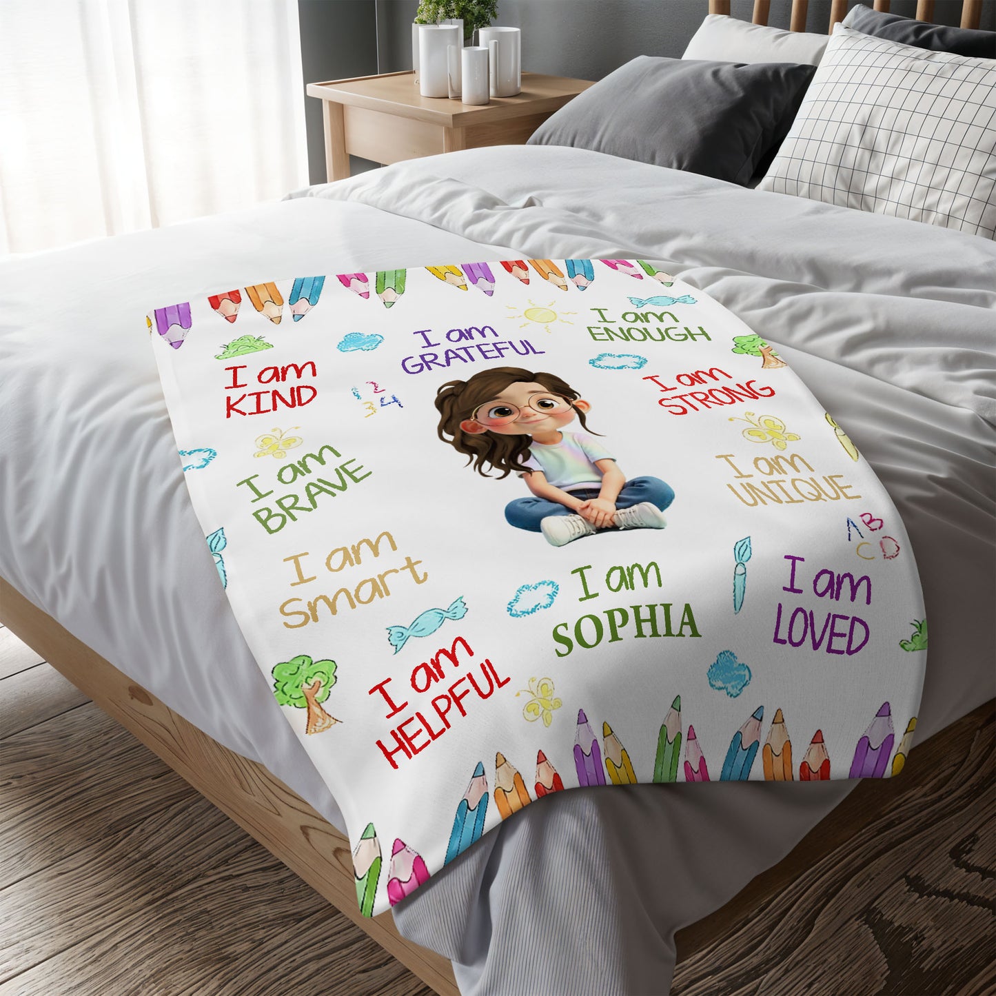 I Am Kind, I Am Grateful, Custom Positive Affirmations Blanket