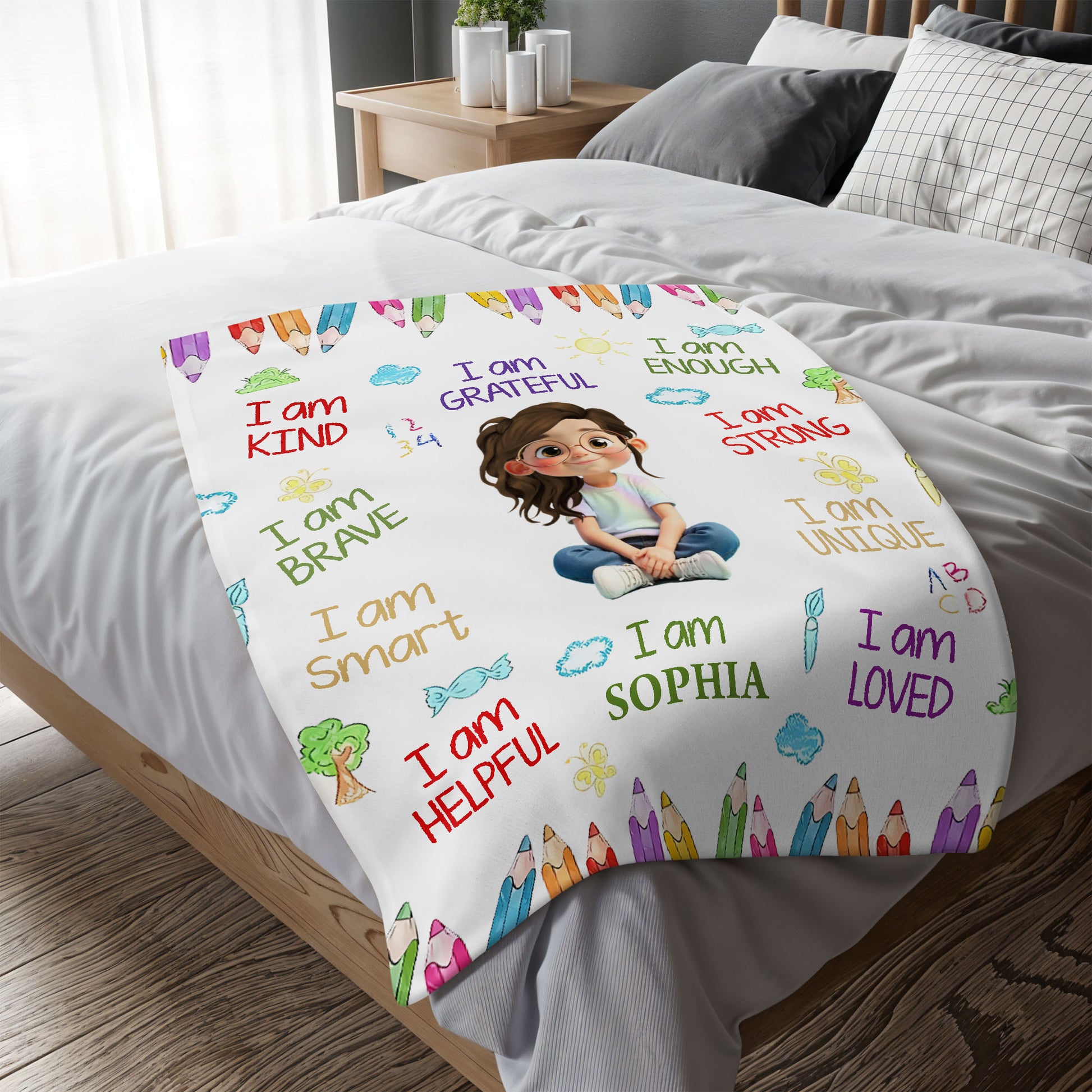 I Am Kind, I Am Grateful, Custom Positive Affirmations Blanket