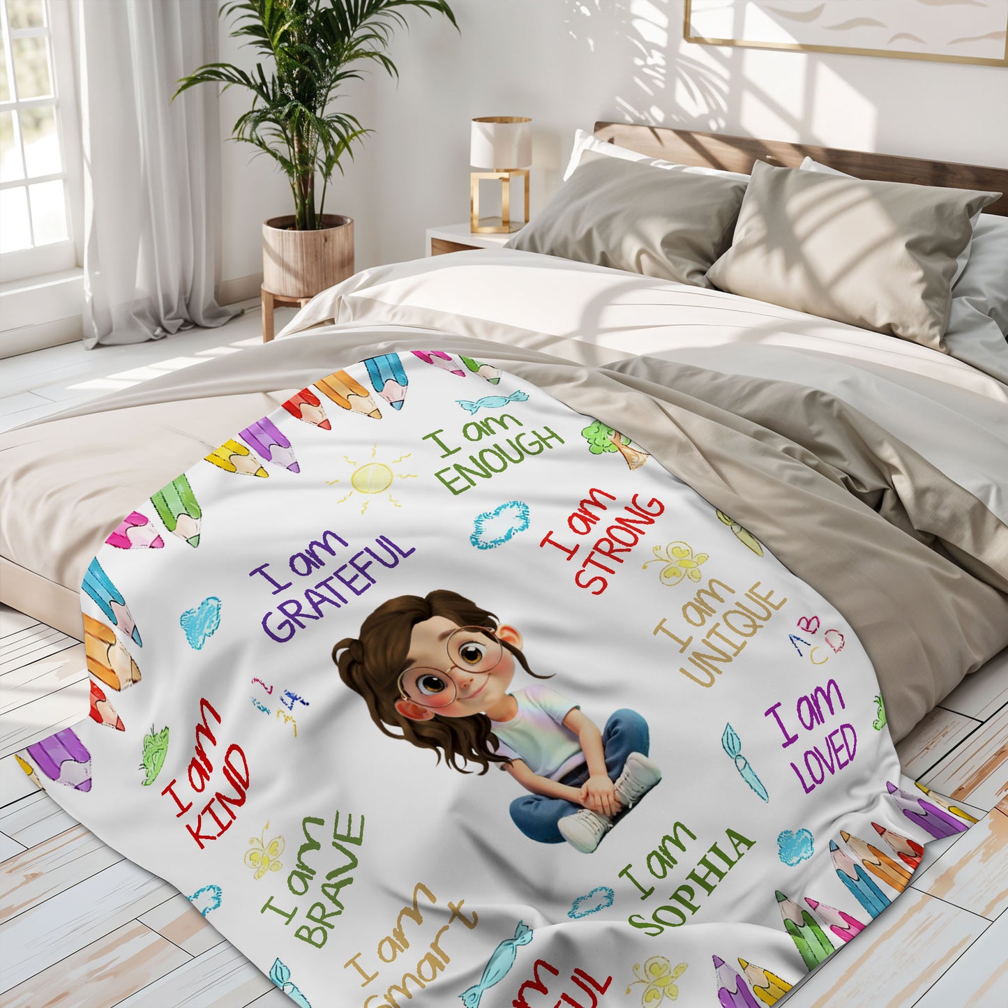 I Am Kind, I Am Grateful, Custom Positive Affirmations Blanket
