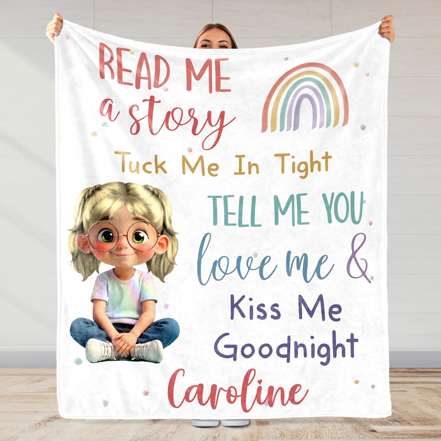 Read Me a Story, Tuck Me In Tight, Girl & Rainbow Blanket