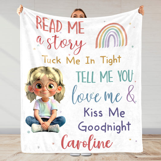 Read Me a Story, Tuck Me In Tight, Girl & Rainbow Blanket