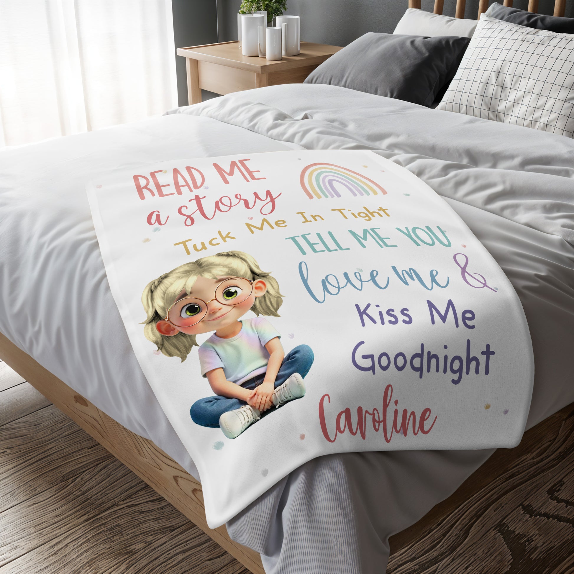 Read Me a Story, Tuck Me In Tight, Girl & Rainbow Blanket