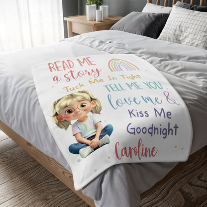 Read Me a Story, Tuck Me In Tight, Girl & Rainbow Blanket