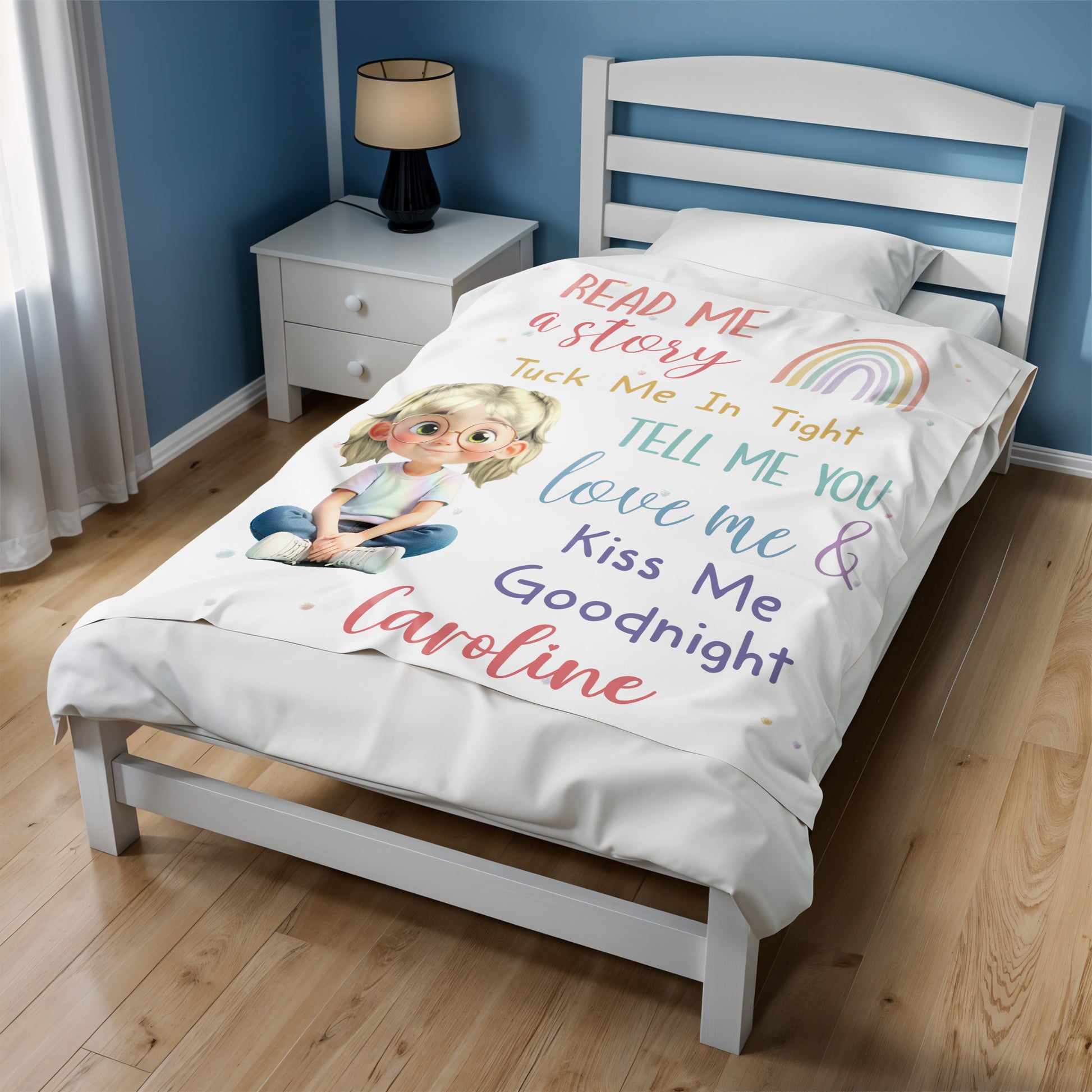 Read Me a Story, Tuck Me In Tight, Girl & Rainbow Blanket