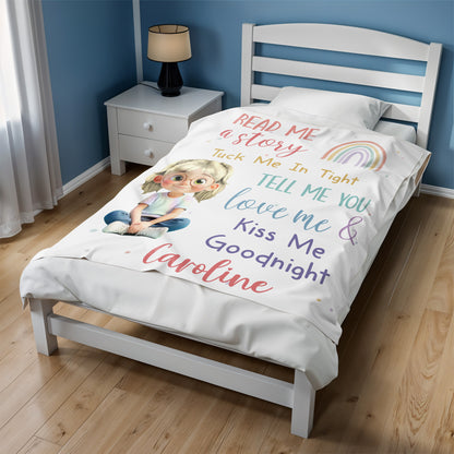 Read Me a Story, Tuck Me In Tight, Girl & Rainbow Blanket