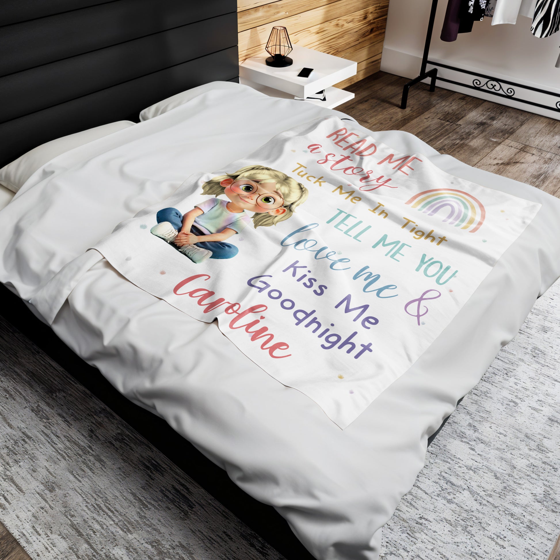 Read Me a Story, Tuck Me In Tight, Girl & Rainbow Blanket