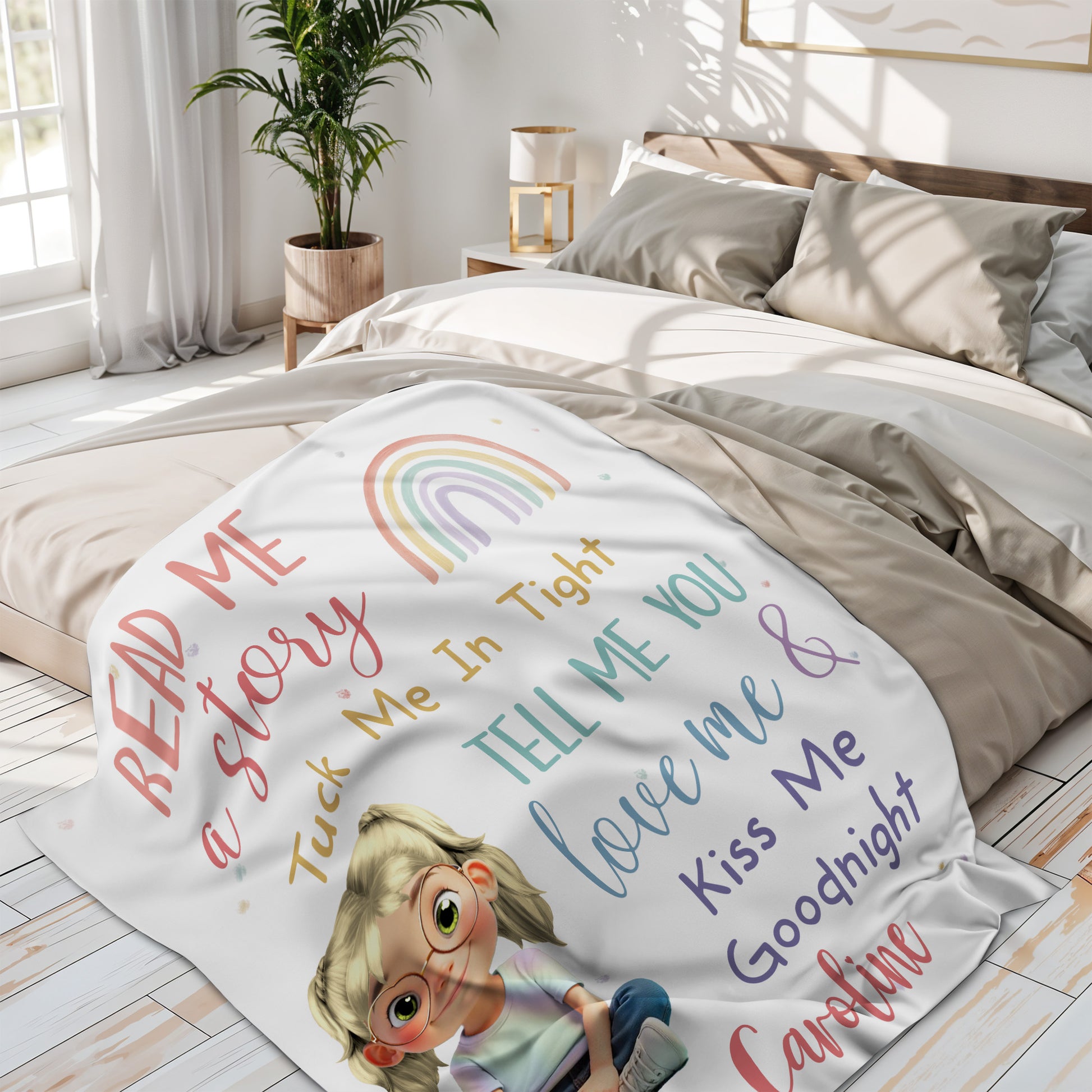 Read Me a Story, Tuck Me In Tight, Girl & Rainbow Blanket