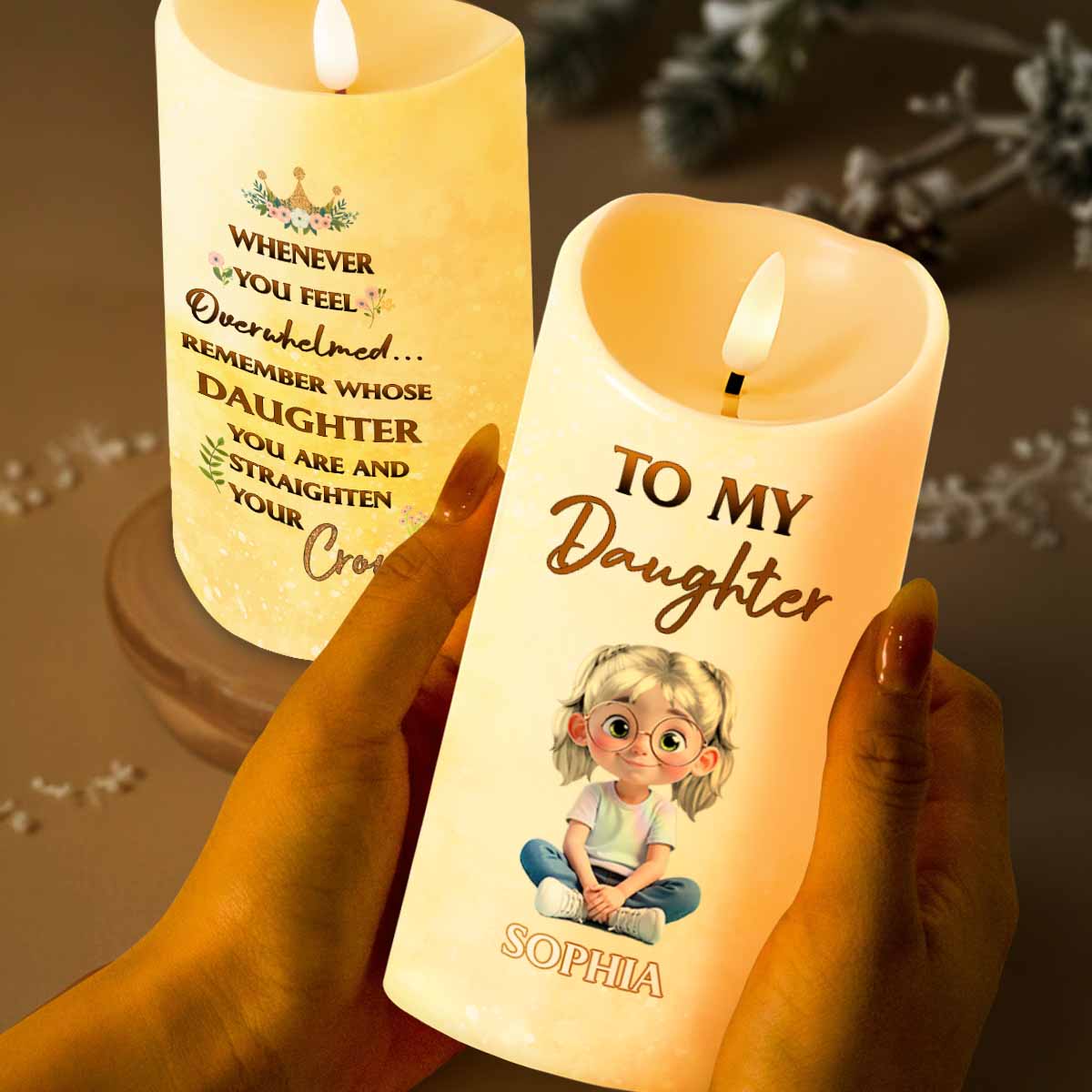 Whenever You Feel Overwhelmed, Remember Whose Daughter You Are - Personalized Custom LED Candle - KID351_LECA