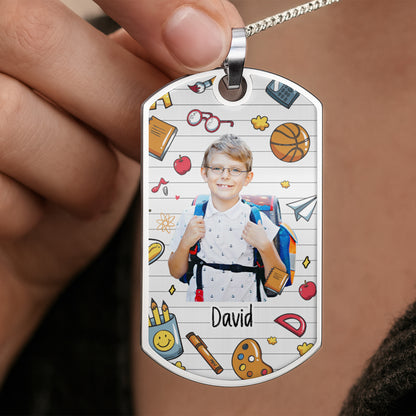 Capture School Memories With Custom Dog Tag Featuring School Icons - Personalized Custom Dog Tag Necklace - KID352_DTNECK