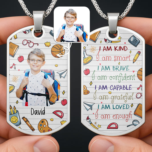 Capture School Memories With Custom Dog Tag Featuring School Icons - Personalized Custom Dog Tag Necklace - KID352_DTNECK