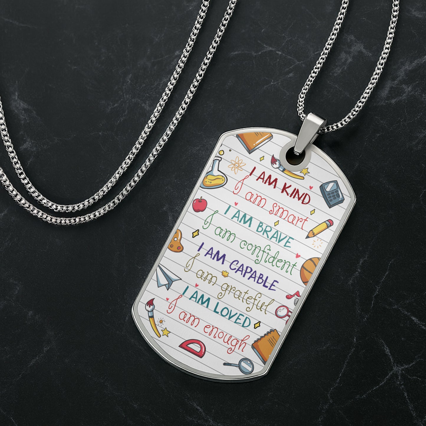 Capture School Memories With Custom Dog Tag Featuring School Icons - Personalized Custom Dog Tag Necklace - KID352_DTNECK