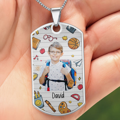 Capture School Memories With Custom Dog Tag Featuring School Icons - Personalized Custom Dog Tag Necklace - KID352_DTNECK