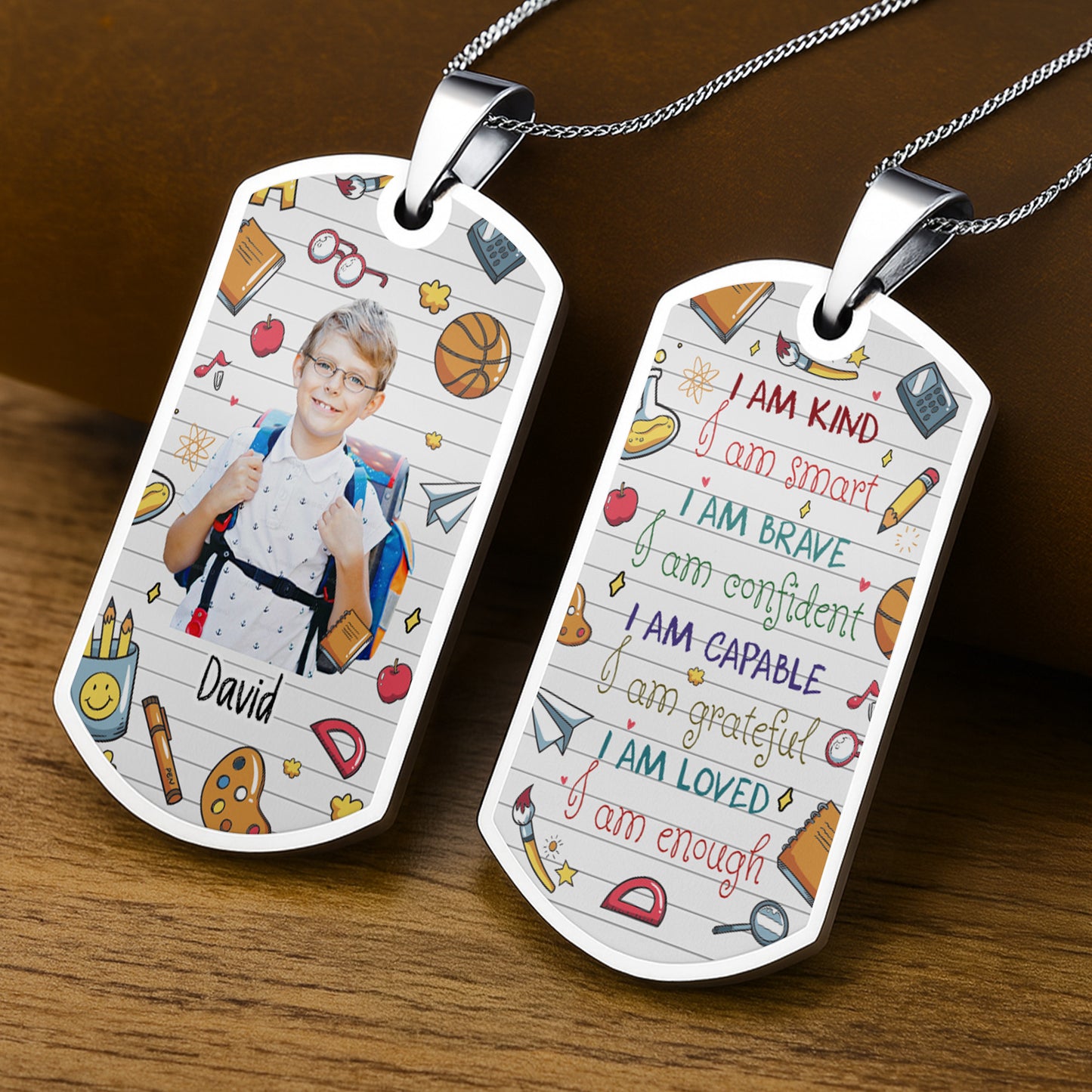 Capture School Memories With Custom Dog Tag Featuring School Icons - Personalized Custom Dog Tag Necklace - KID352_DTNECK