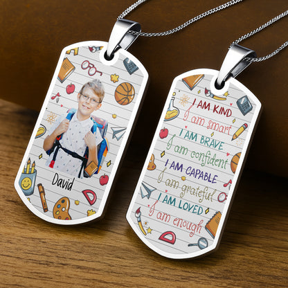 Capture School Memories With Custom Dog Tag Featuring School Icons - Personalized Custom Dog Tag Necklace - KID352_DTNECK