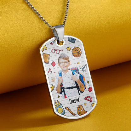 Capture School Memories With Custom Dog Tag Featuring School Icons - Personalized Custom Dog Tag Necklace - KID352_DTNECK