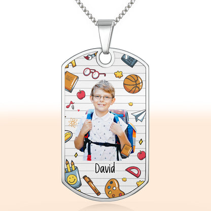 Capture School Memories With Custom Dog Tag Featuring School Icons - Personalized Custom Dog Tag Necklace - KID352_DTNECK