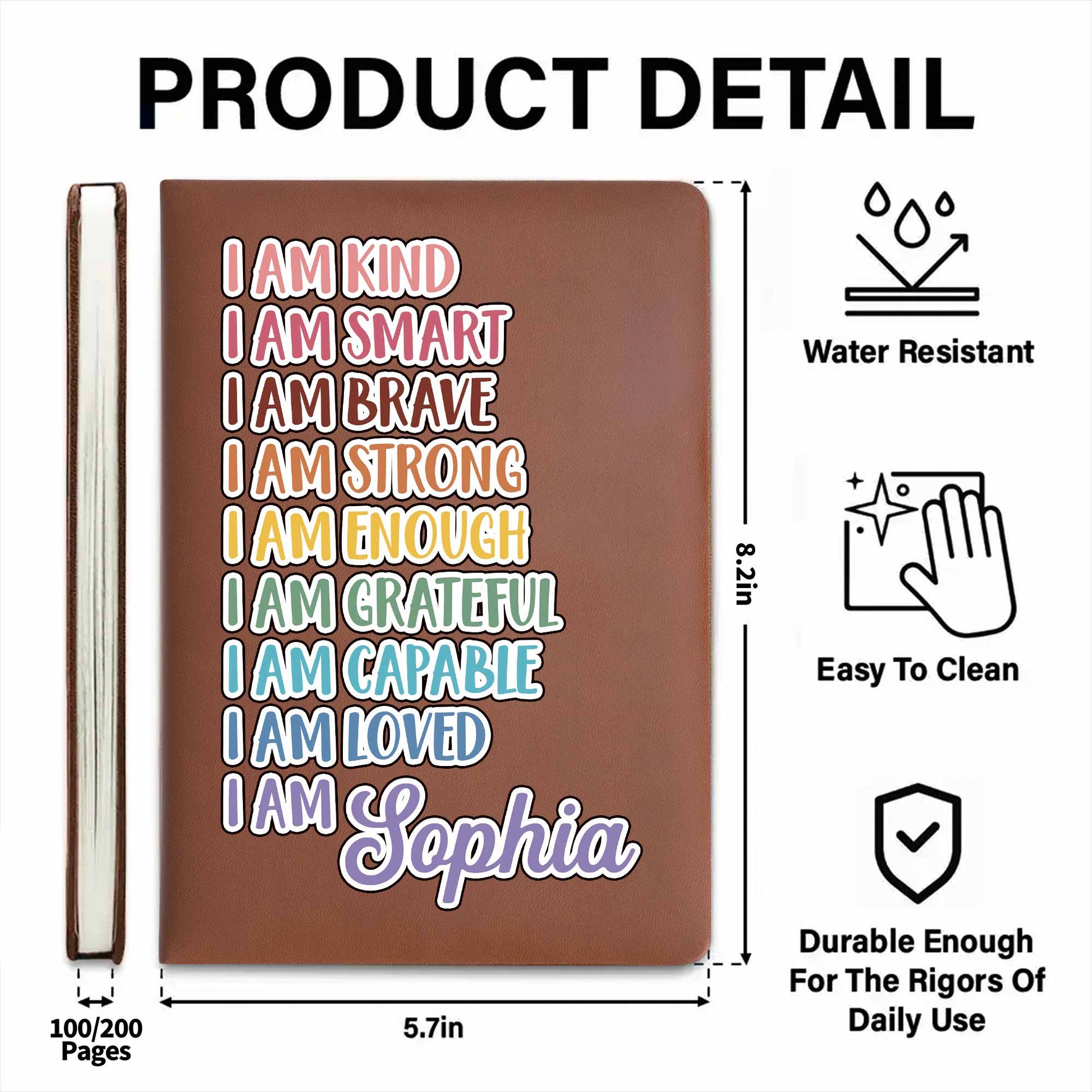 I Am Kind, I Am Smart, Inspirational Words Leather Journal