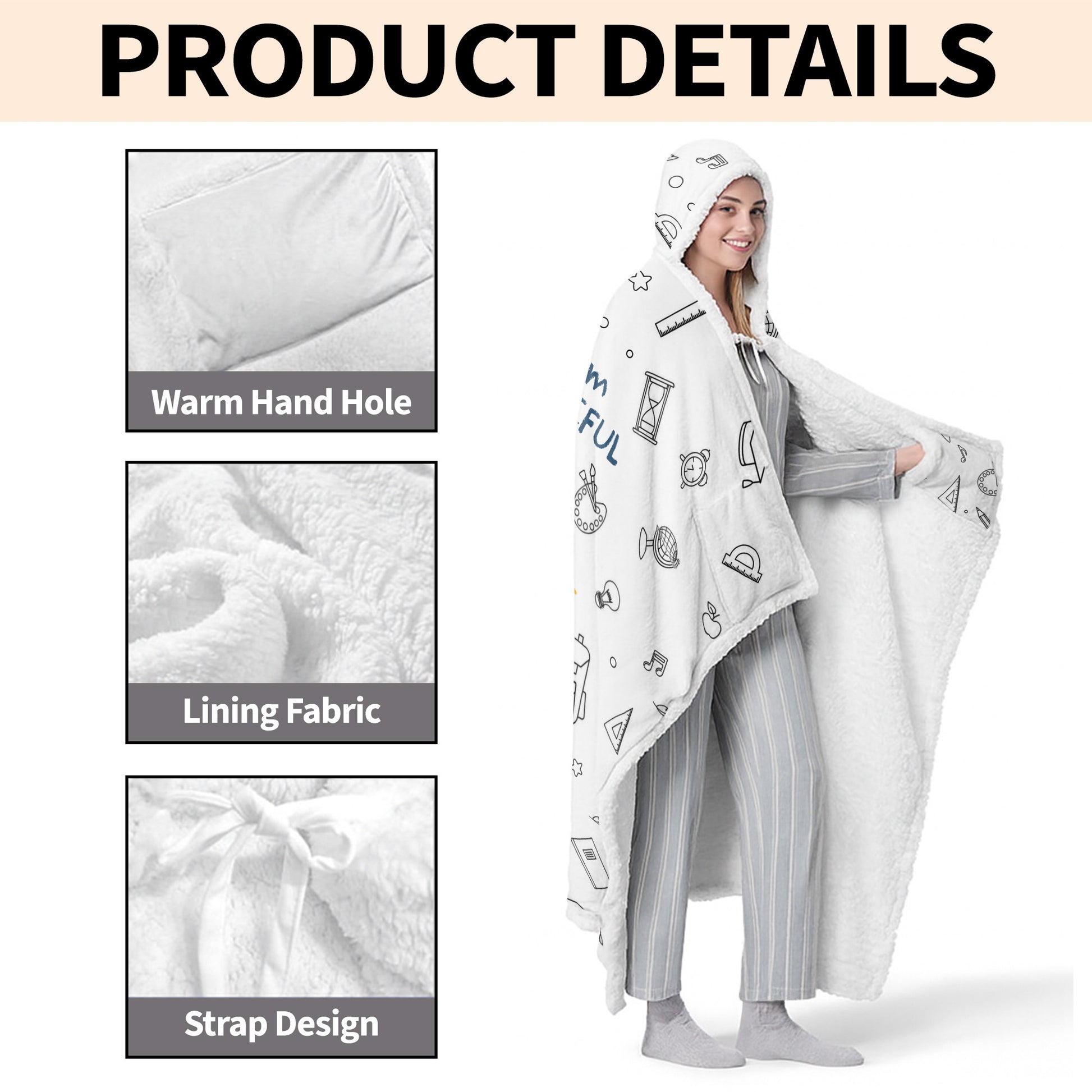 I Am Kind, Brave, Capable, Enough, Loved, Inspirational Hooded Blanket