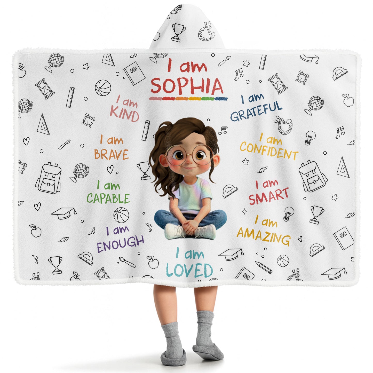 I Am Kind, Brave, Capable, Enough, Loved, Inspirational Hooded Blanket