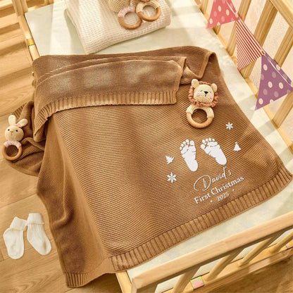First Christmas Embroidered With Baby Footprints