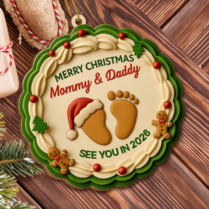 Merry Christmas Mommy And Daddy, Baby Footprints And Gingerbread Man
